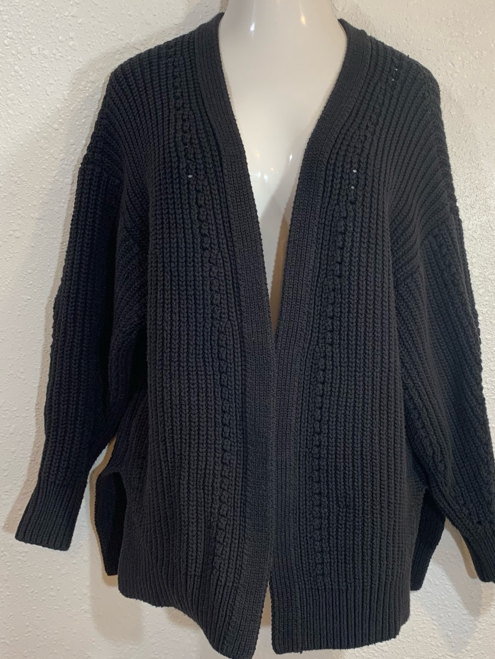 Free People Nightingale Cardigan Black Knit Oversized XS Boxy Open Front Pockets